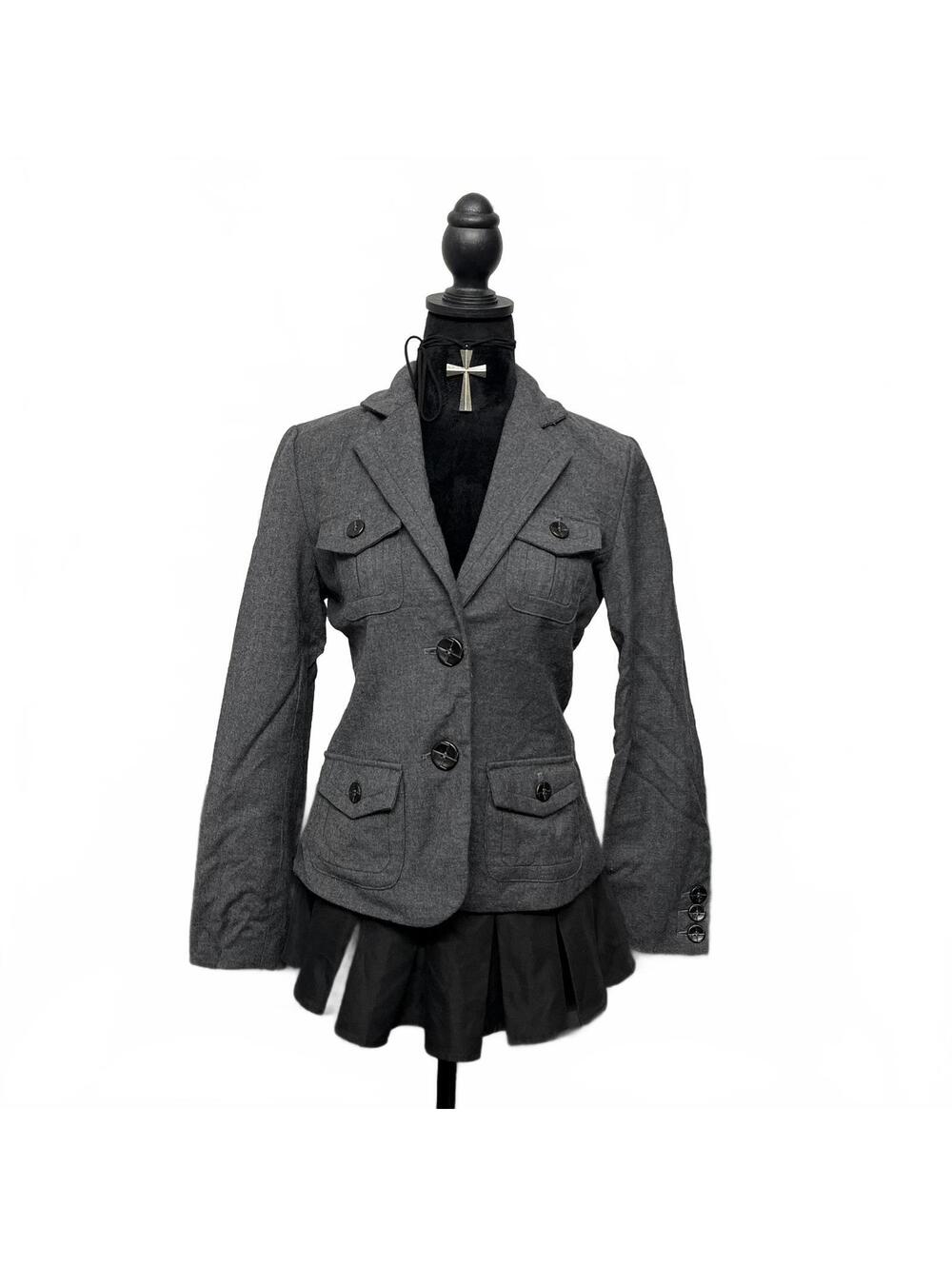Y2K RW&CO. Sz 2 Grey Wool Blazer With Buttoned Pockets Details Business Casual